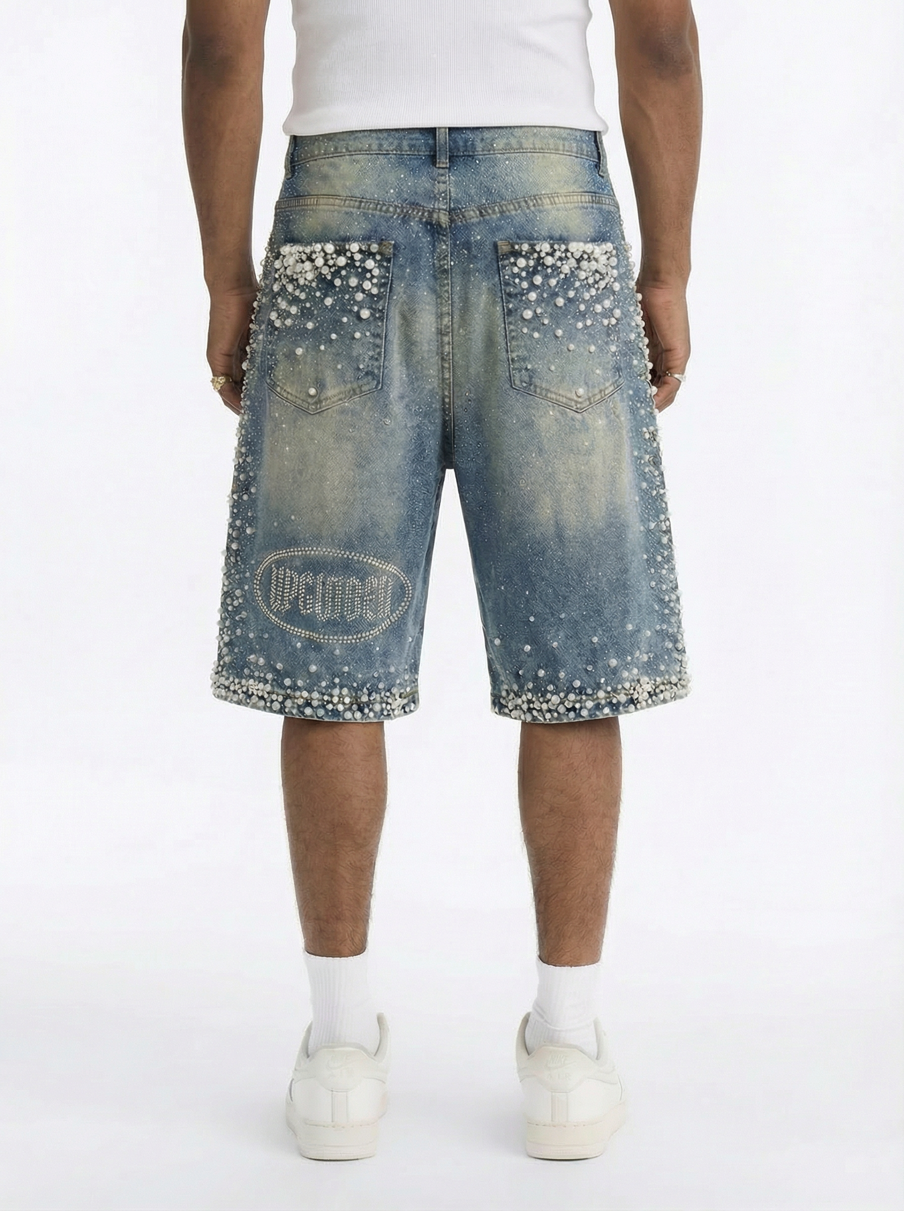 Rhinestone denim shorts - Monogram